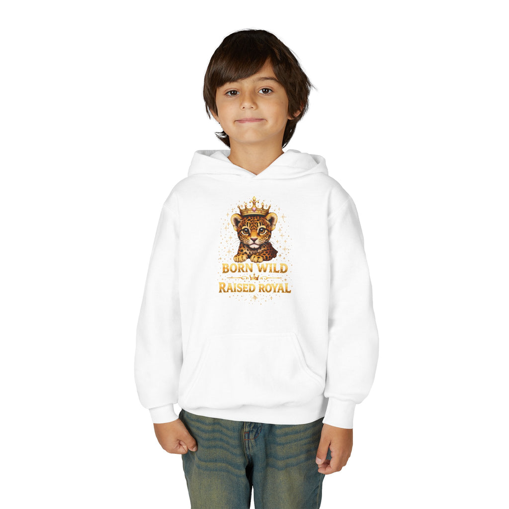 Youth Hoodie — 'Born Wild Raised Royal' Crowned Jaguar Graphic