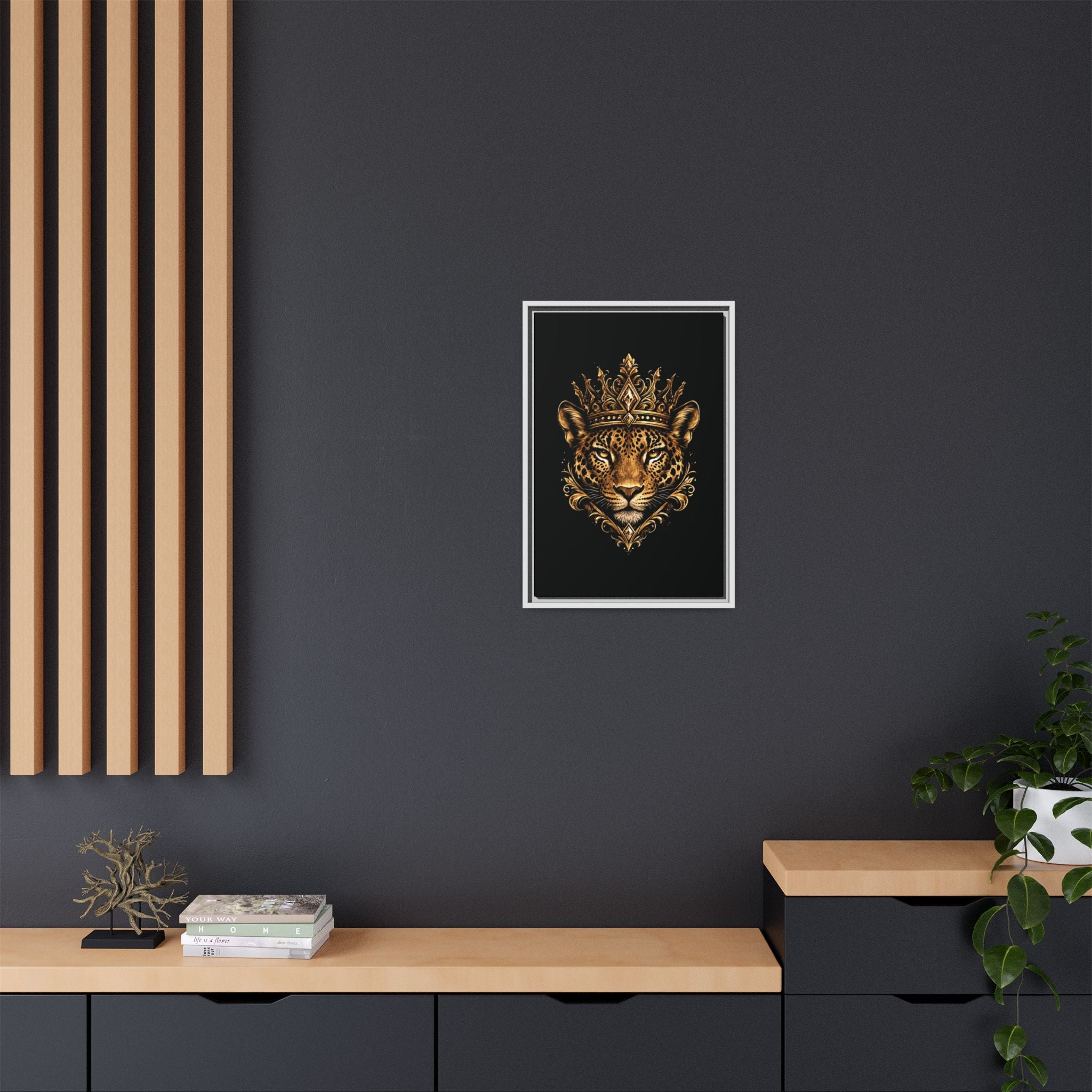 Golden Crowned Jaguar Matte Framed Canvas