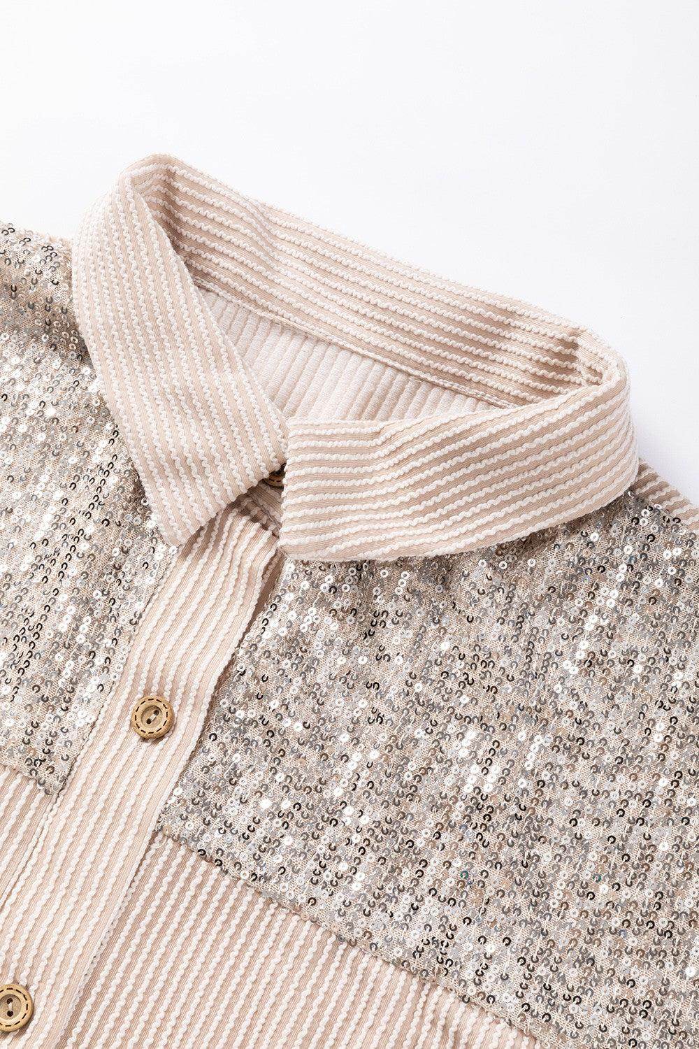 Sequin Button Up Dropped Shoulder Jacket for Women