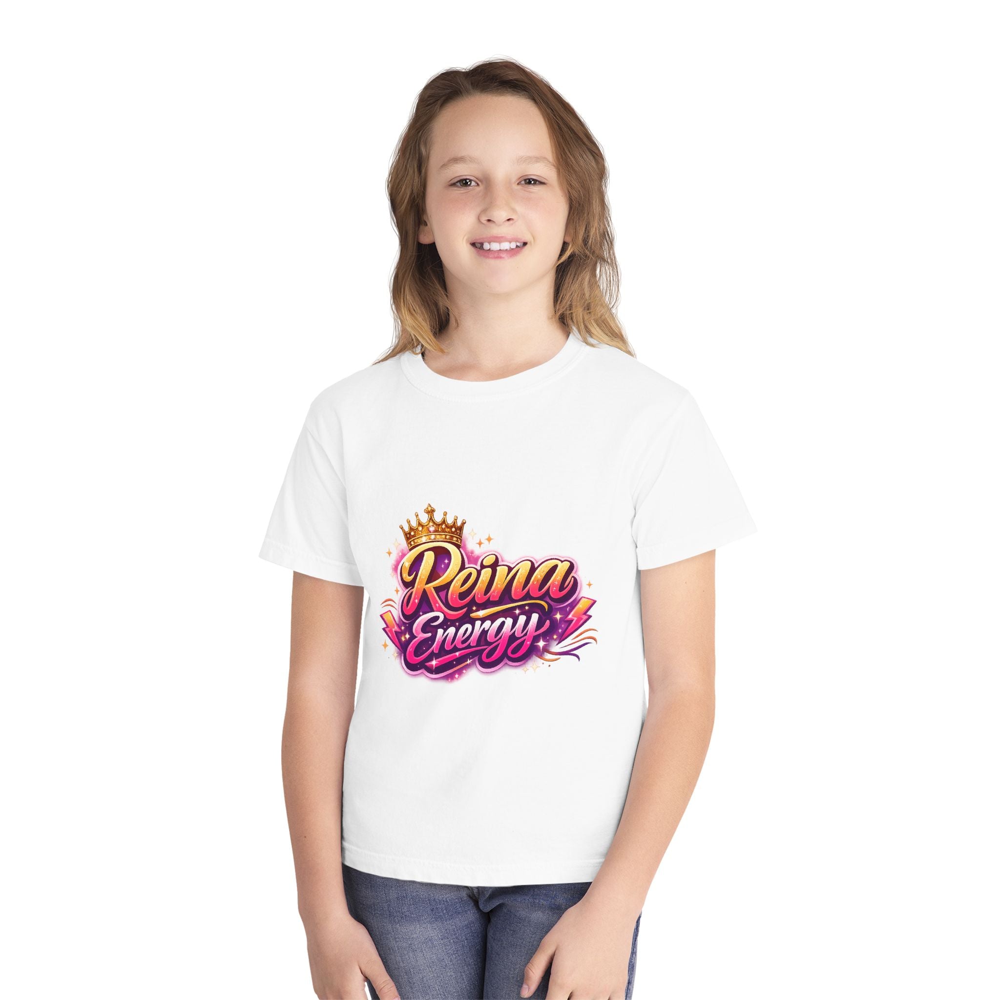 Reina Energía Youth Tee — Bright Crowned “Reina Energía” Graphic Shirt for Girls