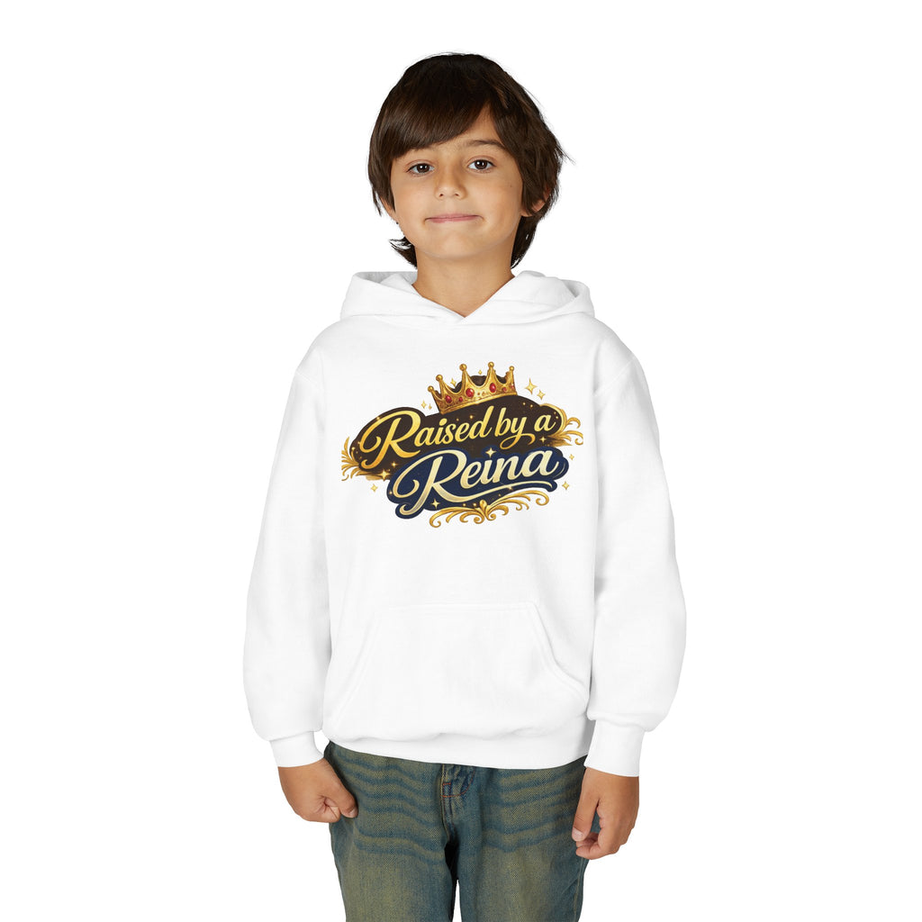 Youth Hoodie — "Raised by a Reina" Crowned Royalty Sweatshirt