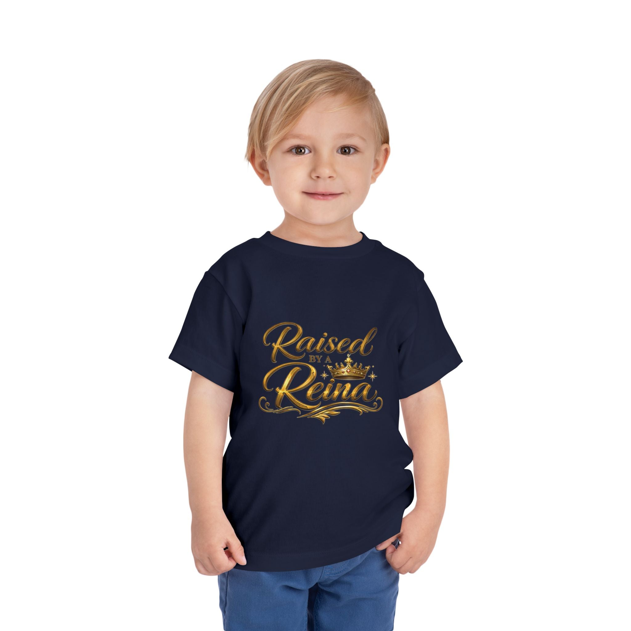 Raised by a Reina Toddler Tee — Gold Crown Princess Shirt for Little Girls