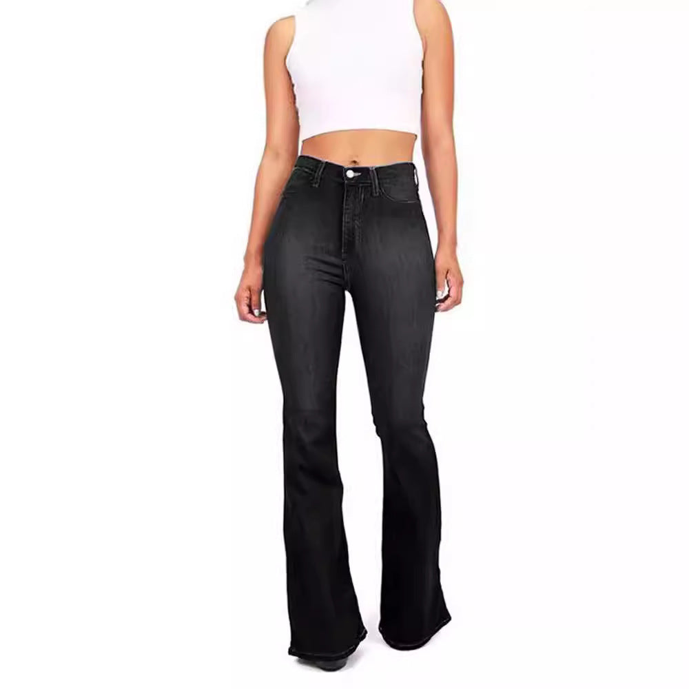 Slim fit high waisted washed flared jeans