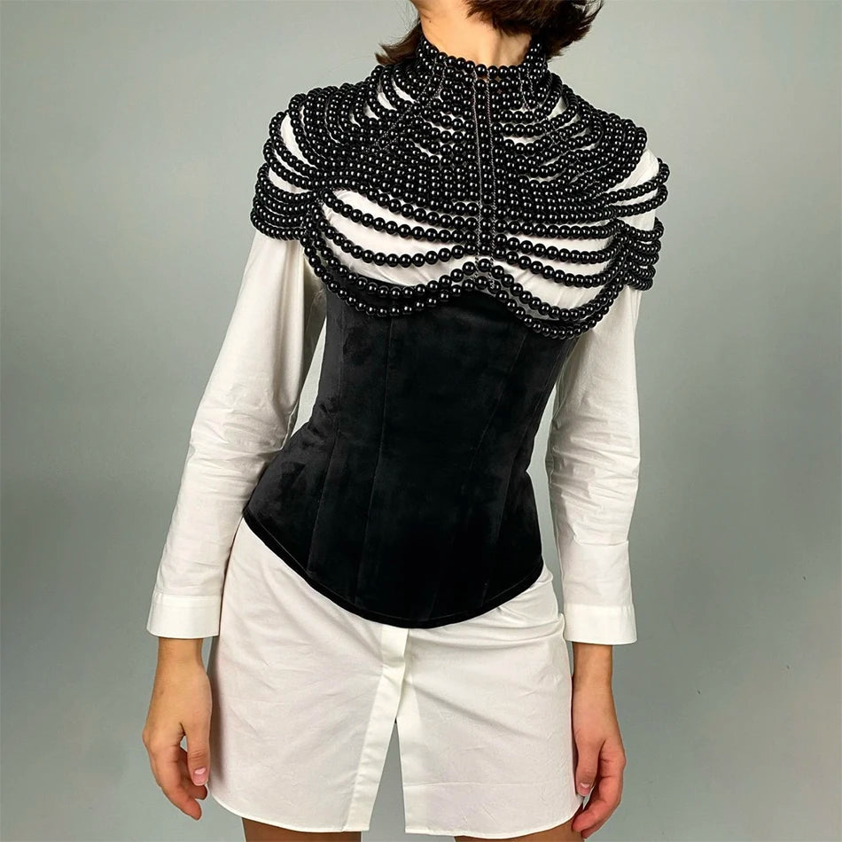 Pearl Beaded Backless Statement Top