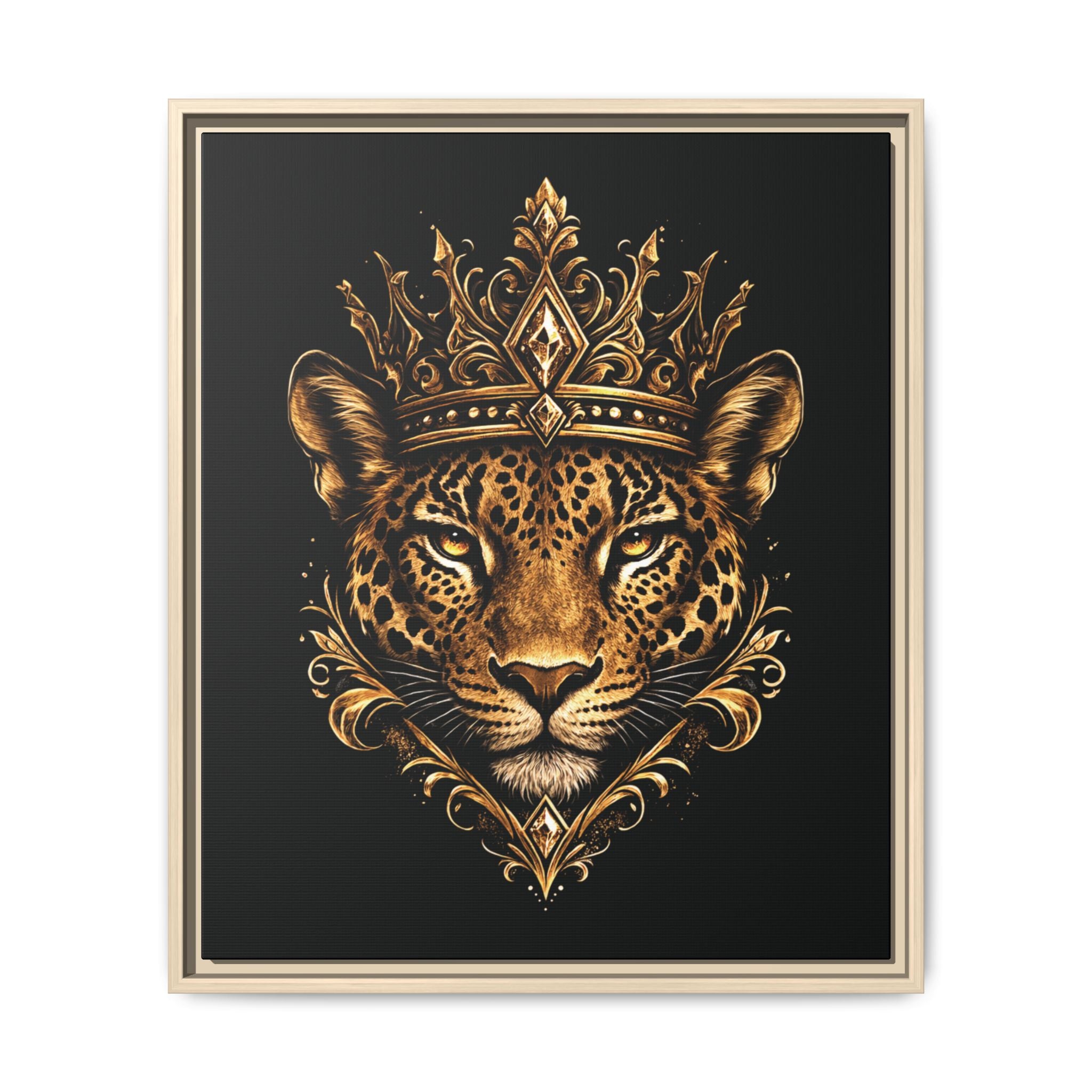 Golden Crowned Jaguar Matte Framed Canvas
