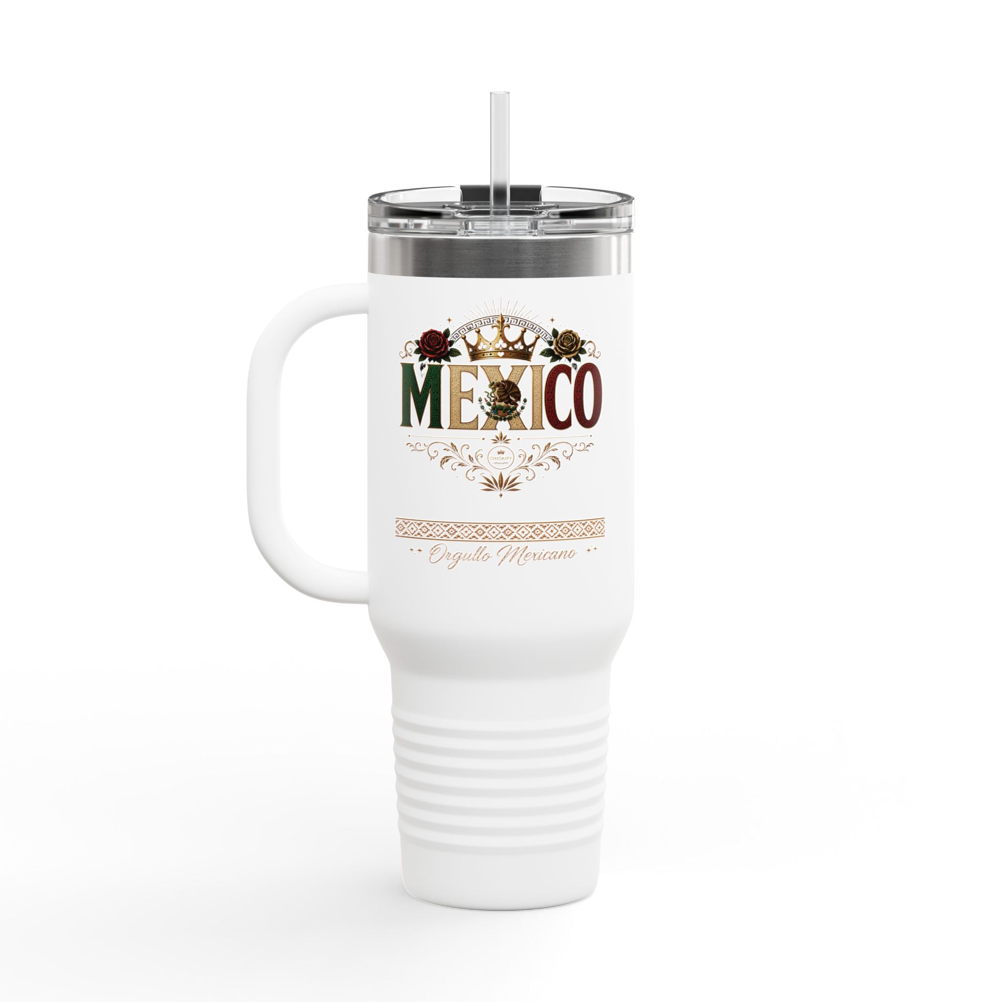 Orgullo Mexicano 40oz Insulated Travel Mug — Mexico Graphic, Vintage Floral Design