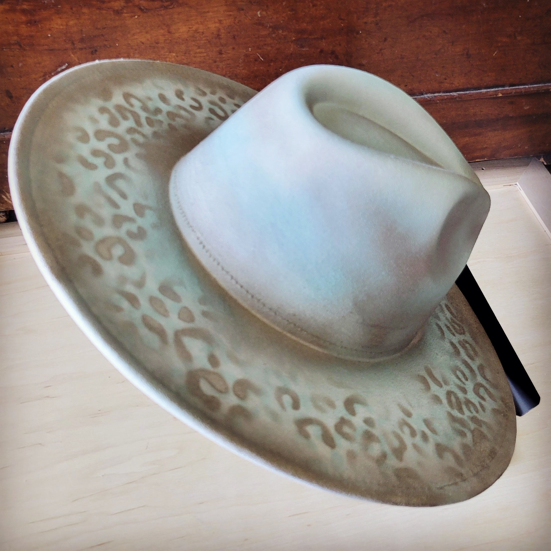 Hand-Painted Leopard Boho Western Cowgirl Hat Only-Mint 986y