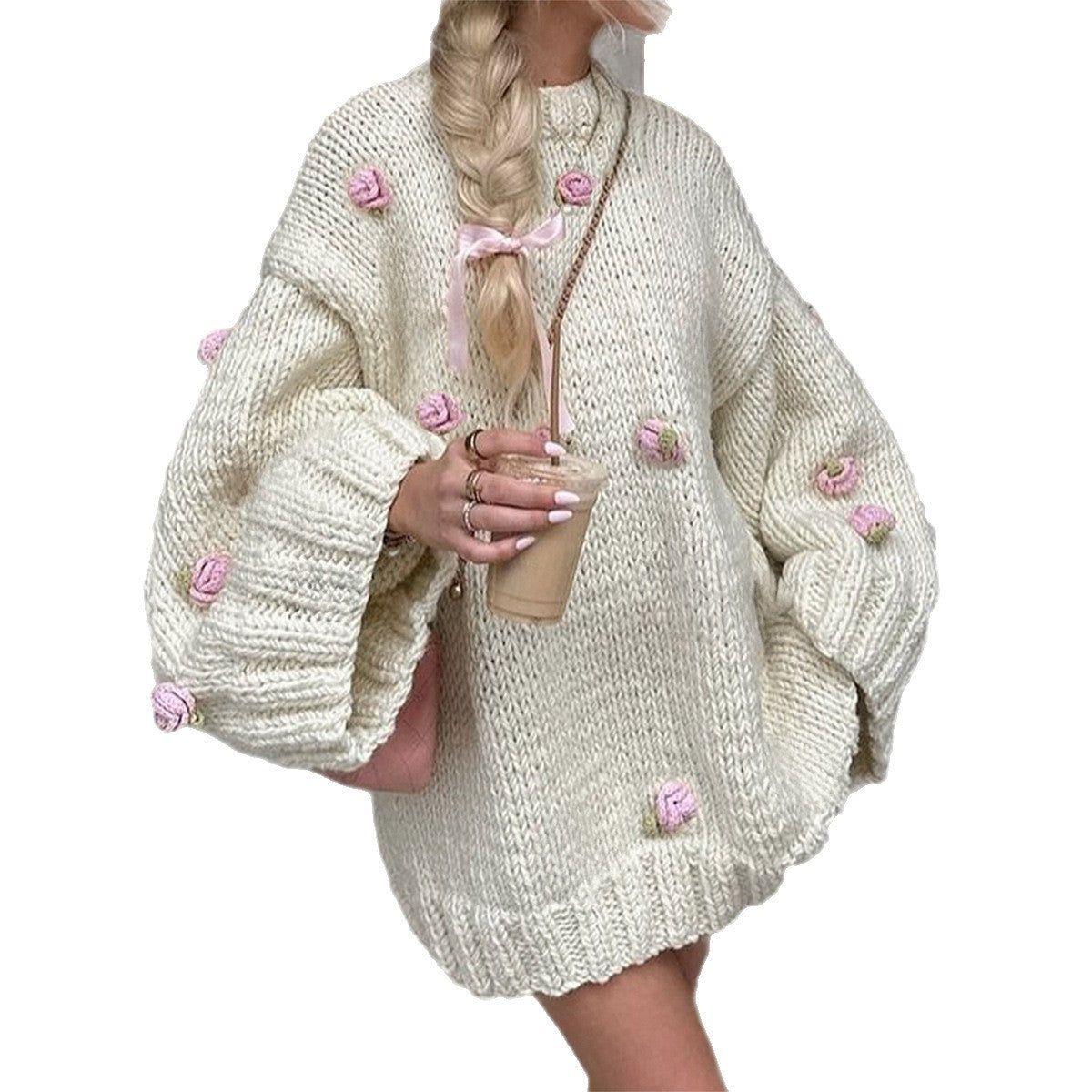 Embroidered Floral Mock-Neck Sweater