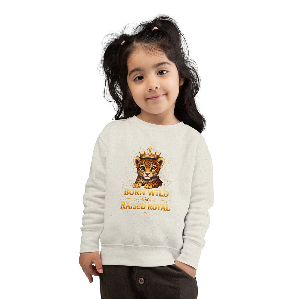 Toddler Sweatshirt - "Born Wild Raised Royal" Jaguar Cub Crowned Crewneck