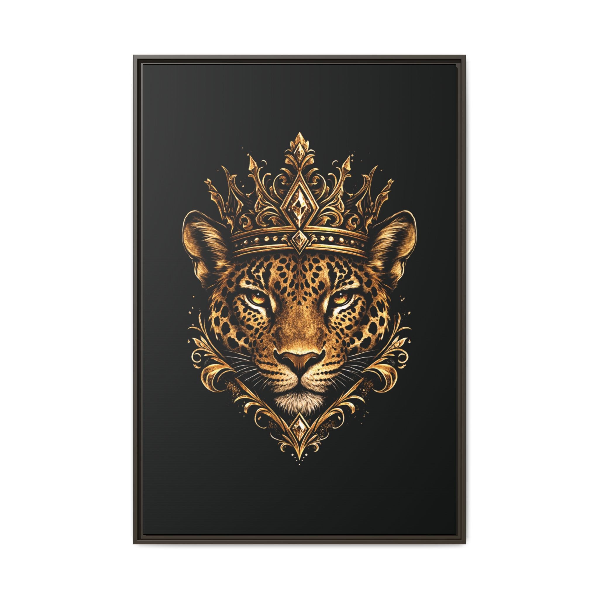 Golden Crowned Jaguar Matte Framed Canvas