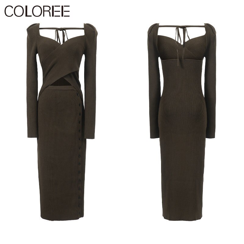Army Green Knit Midi Dress