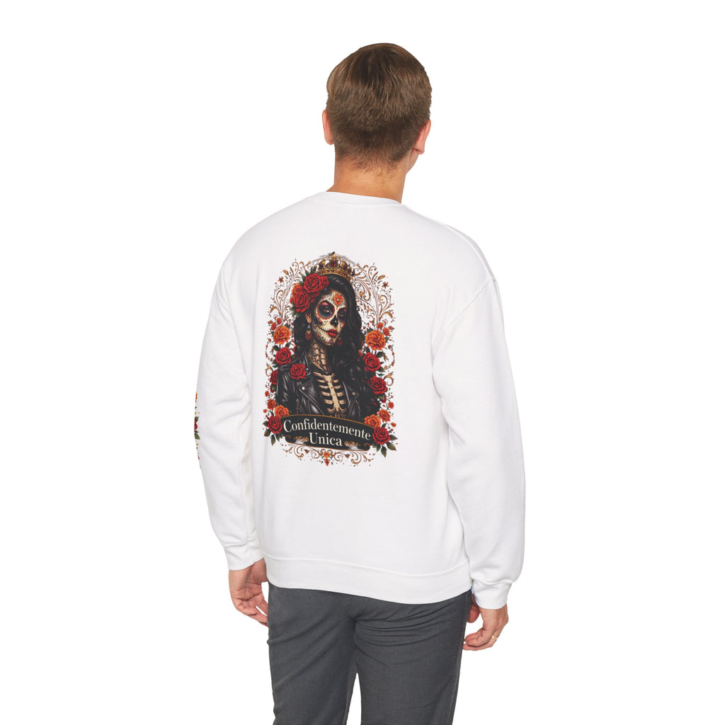 "Confidentemente única" Floral Sugar Skull Pullover Sweatshirt
