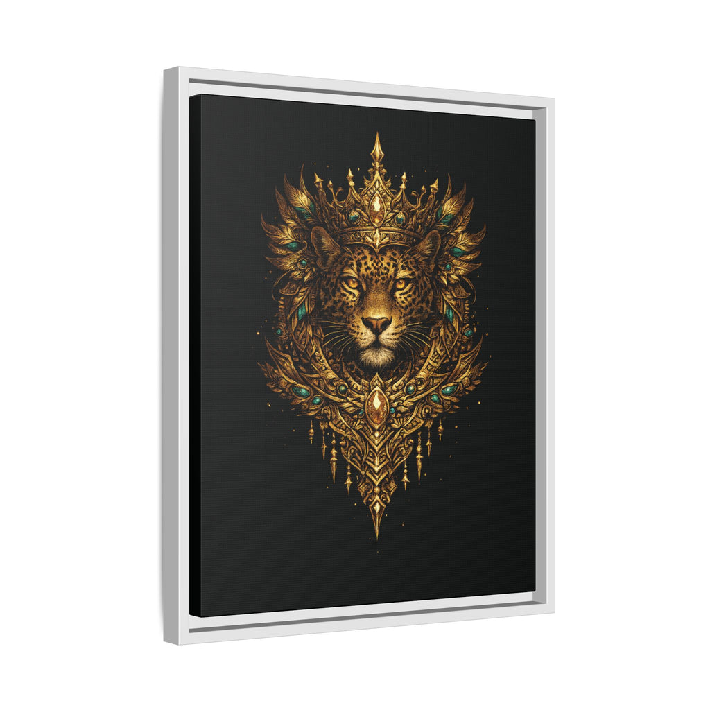 Golden Crowned Jaguar Canvas Art — Gold Crowned Lion Matte Framed Print