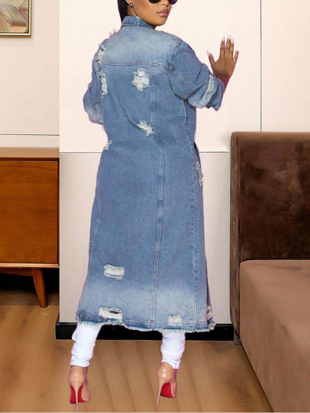 Chic Long Sleeve Raw Hem Denim Jacket for Stylish Women