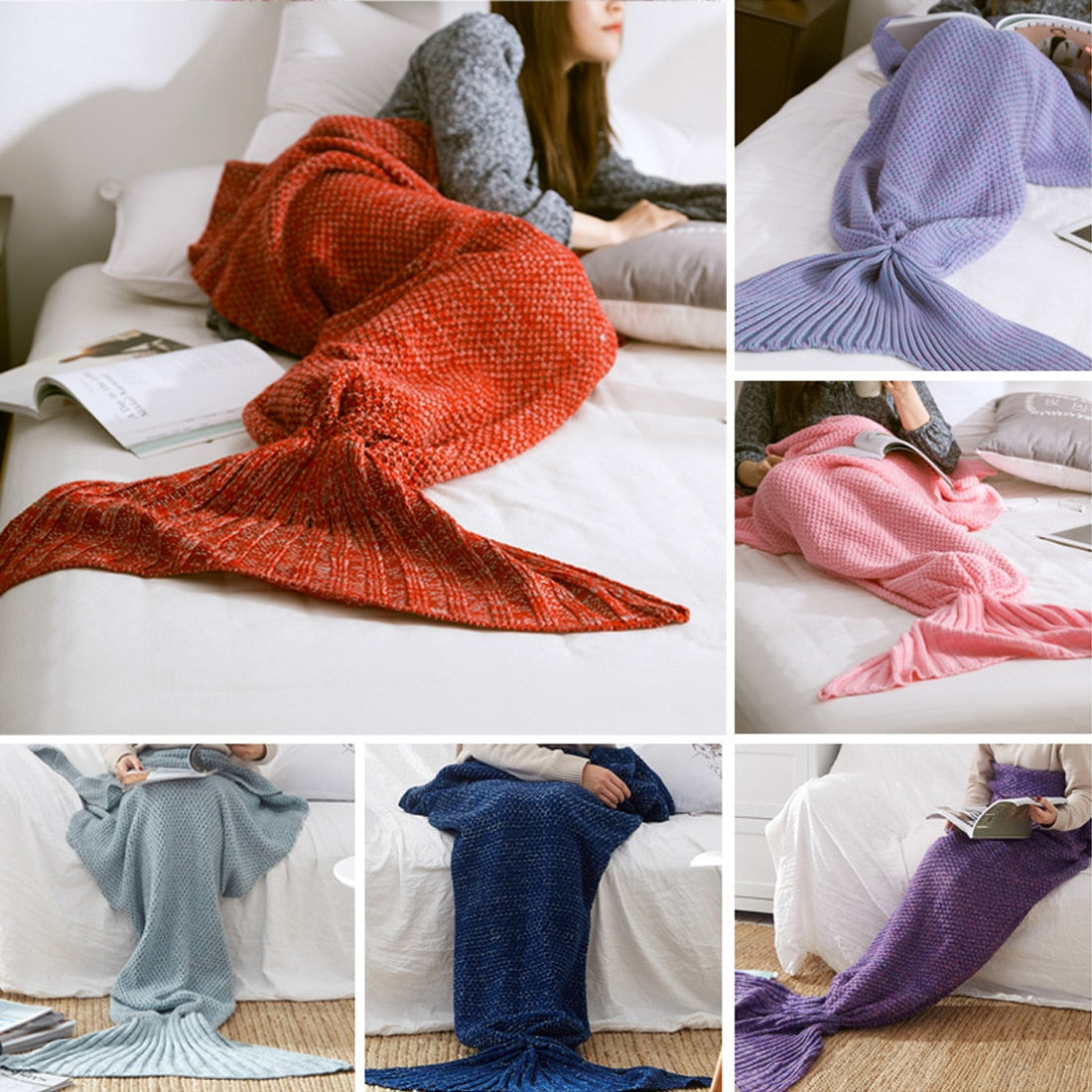Knitted Mermaid Tail Blanket for Kids & Adults