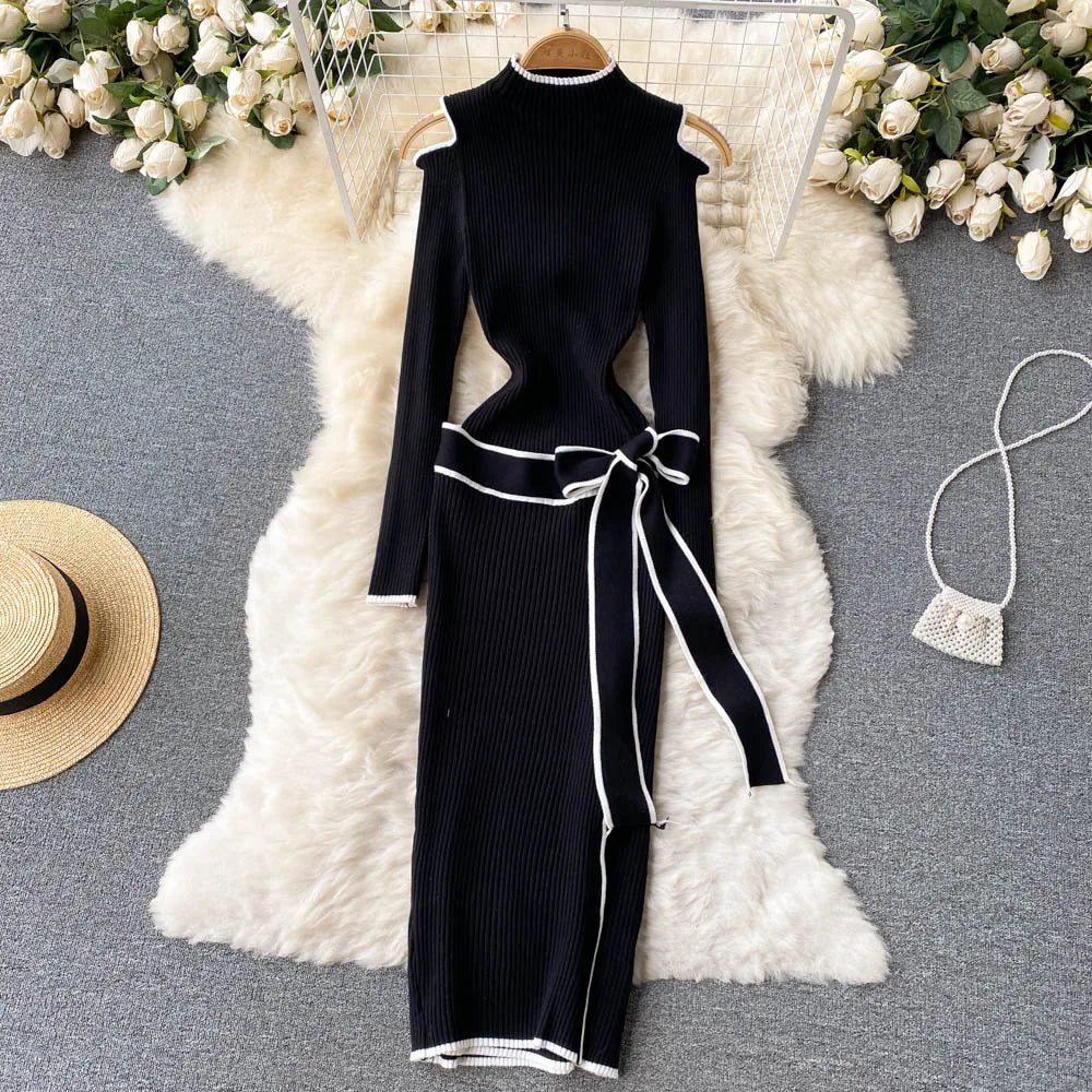 Off-Shoulder Knit Sweater Dress