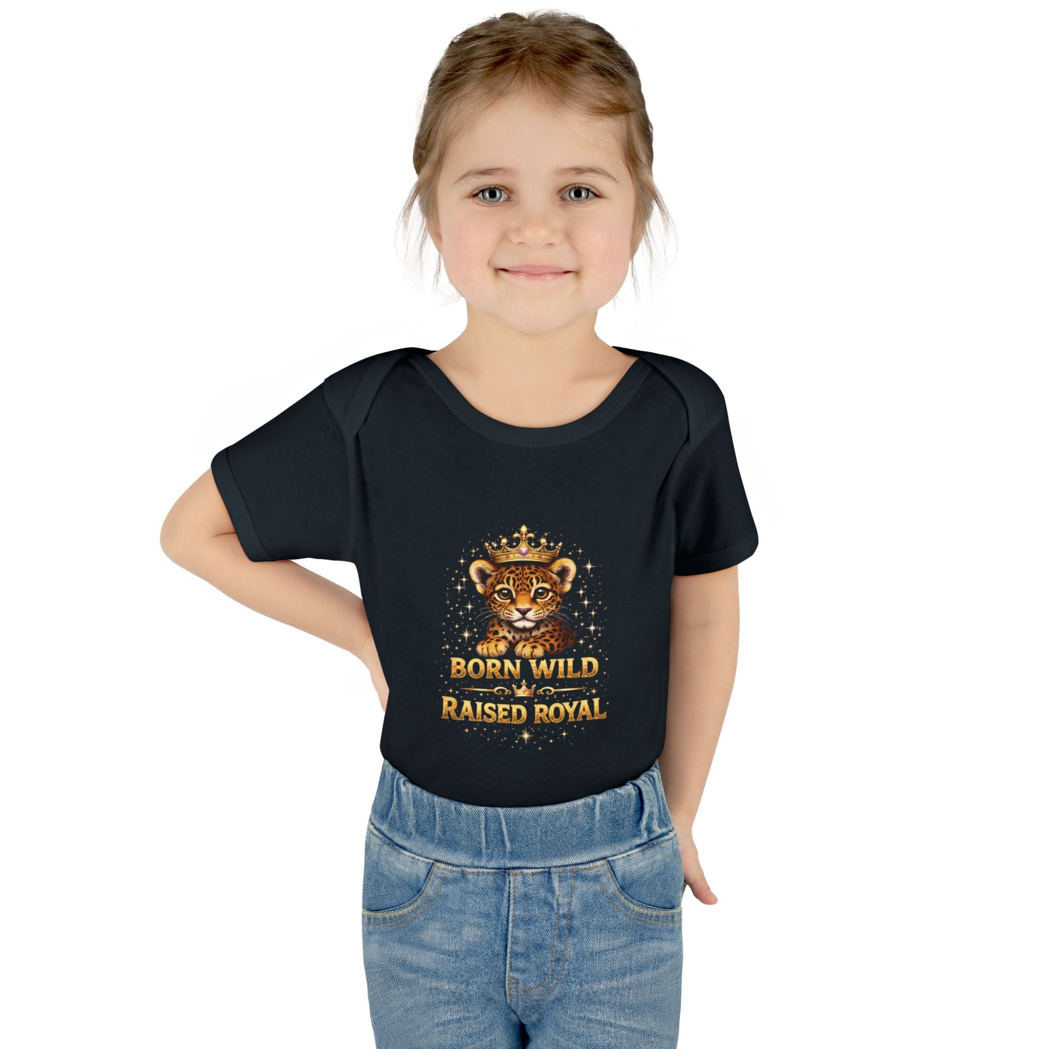 Baby Bodysuit – “Born Wild Raised Royal” Jaguar Cub Graphic Infant Onesie