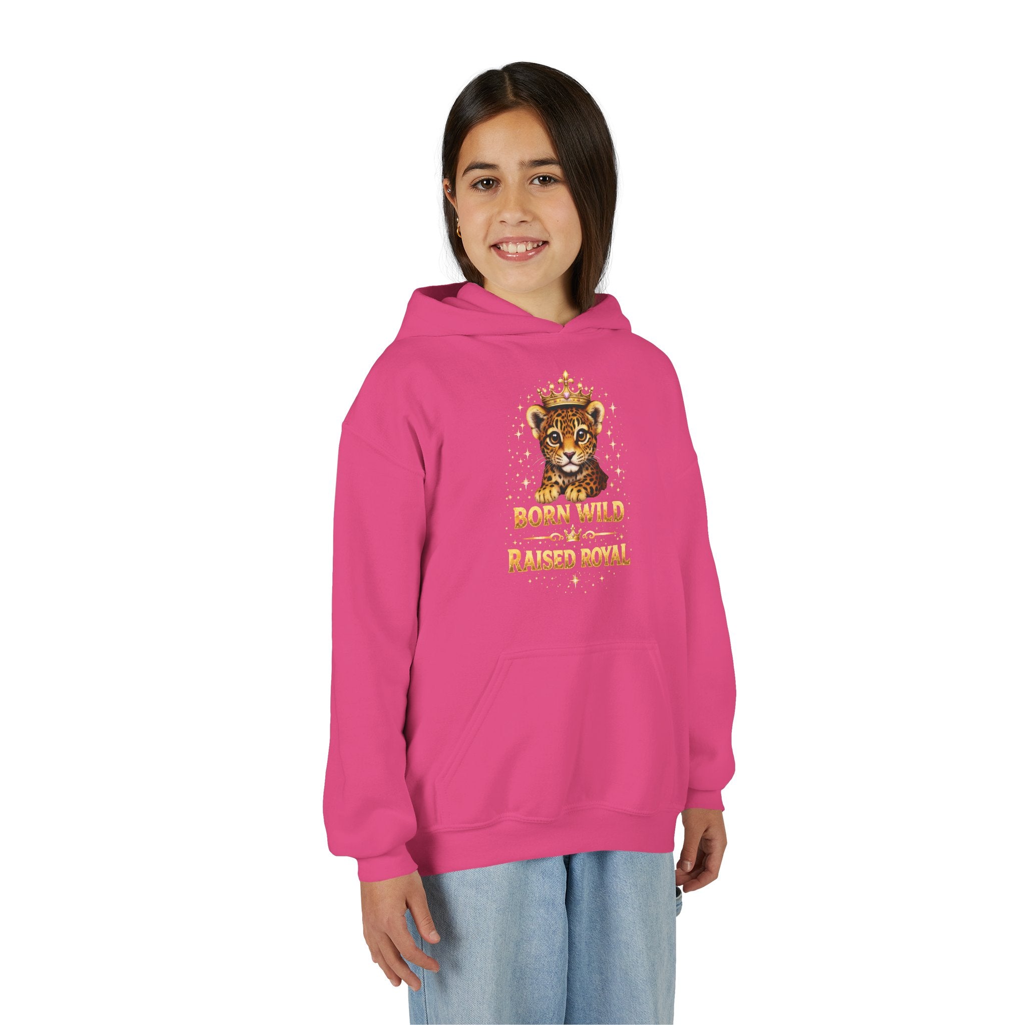 Youth Hoodie — 'Born Wild Raised Royal' Crowned Jaguar Graphic