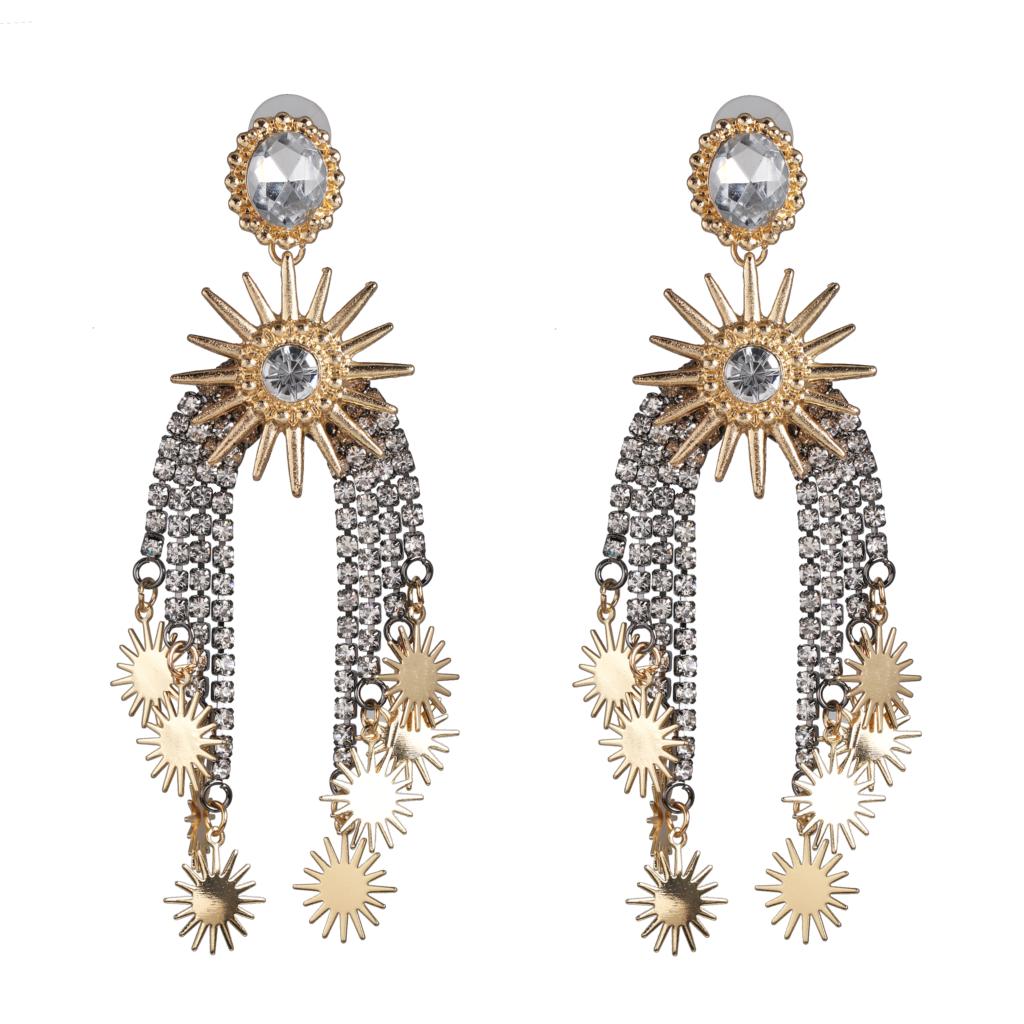 Vintage Ethnic Big Crystal Earring Long Drop Tassel Earrings For Women Wedding Statement Fashion Jewelry Female