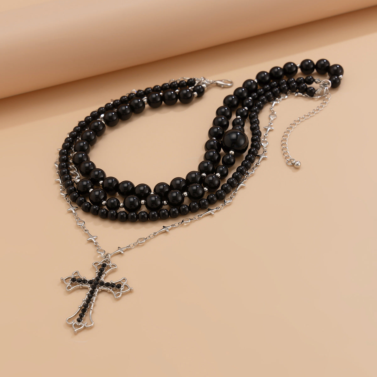 Acrylic Bead Cross Pendant Statement Necklace