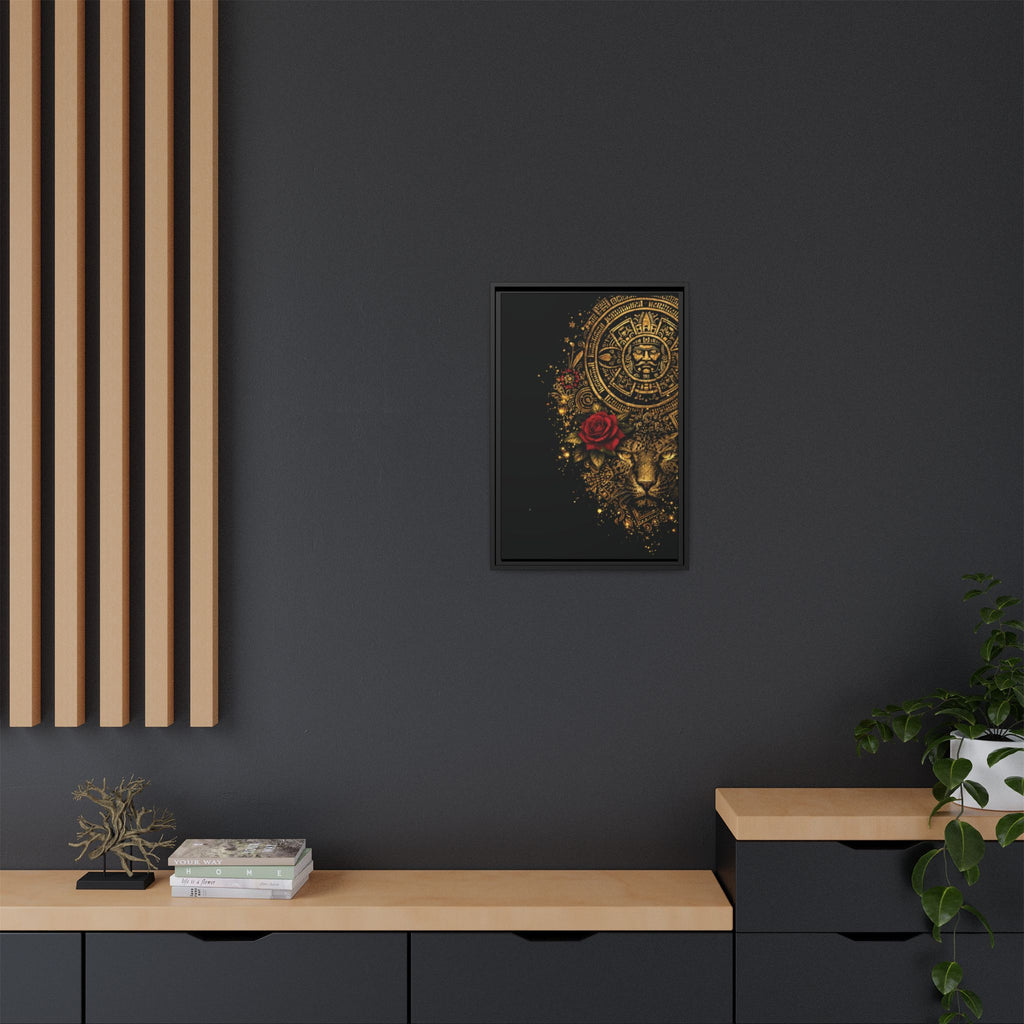 Reina Azteca Art Print — Framed Matte Canvas with Red Rose