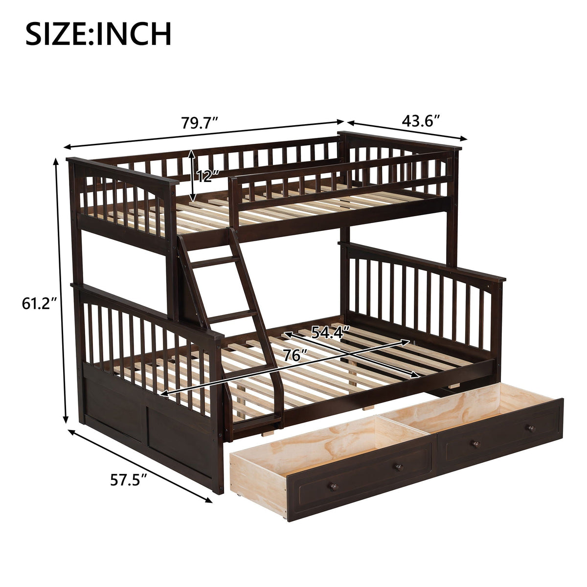 Convertible Storage Bunk Bed with Drawers - Twin Over Full