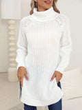 Slit Turtleneck Long-Sleeve Sweater