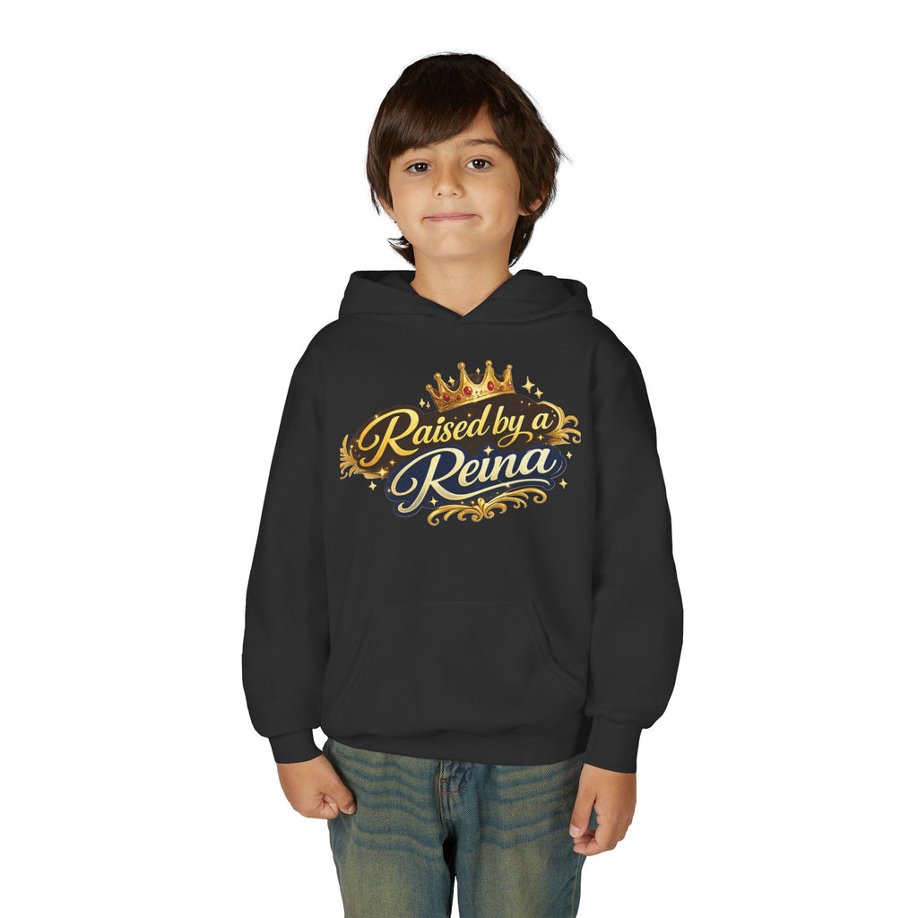 Youth Hoodie — "Raised by a Reina" Crowned Royalty Sweatshirt