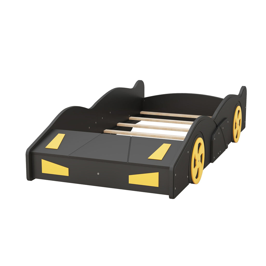 Race Car Platform Bed with Storage and Wheels - Black or Blue