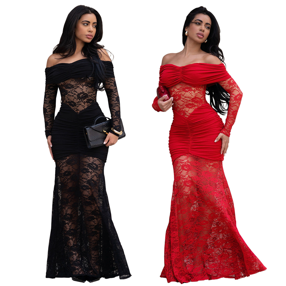 Fashion Women's Sexy One-Shoulder Lace Bodycon Dress