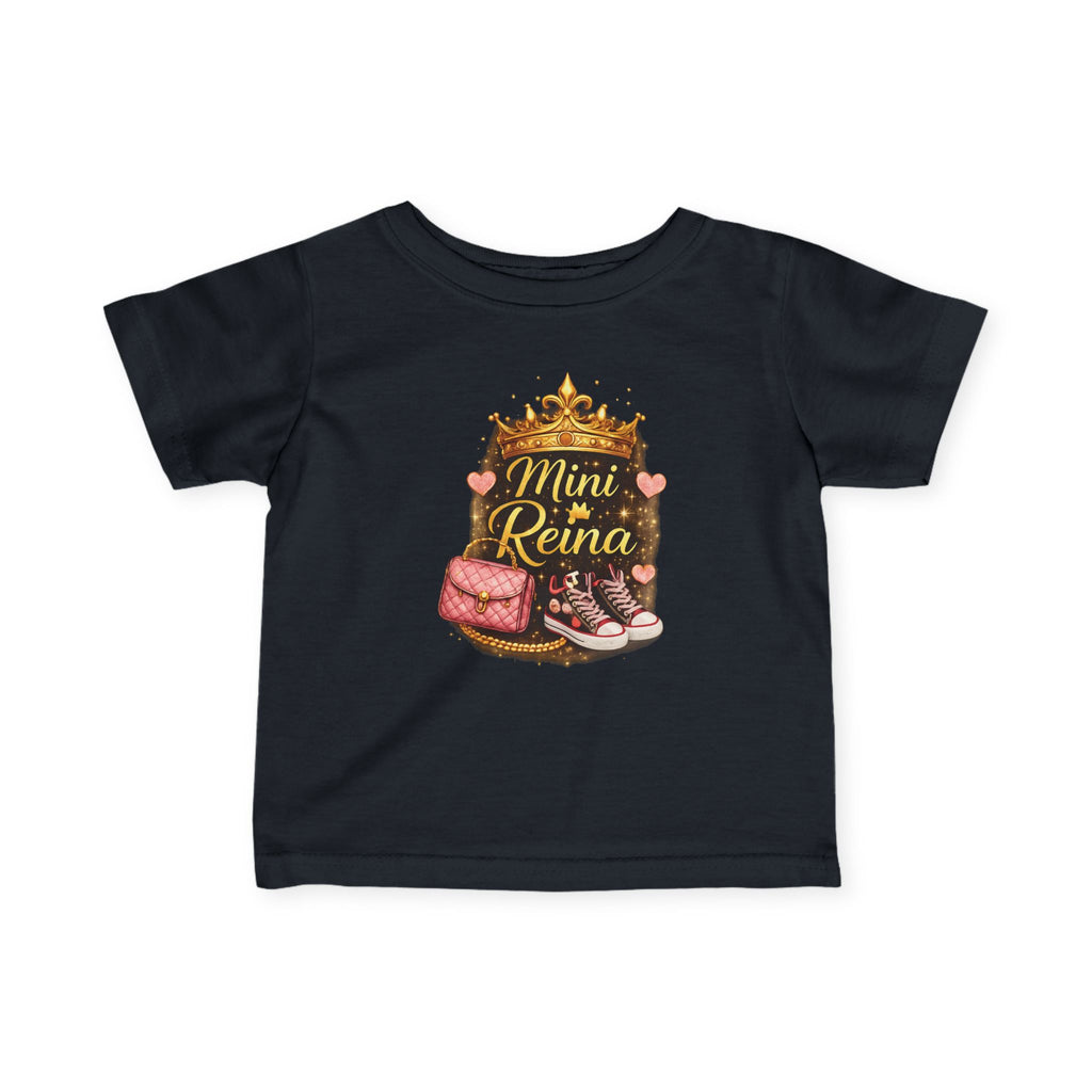 Infant Tee — "Mini Reina" Princess Crown & Glitter Shoes Baby Shirt