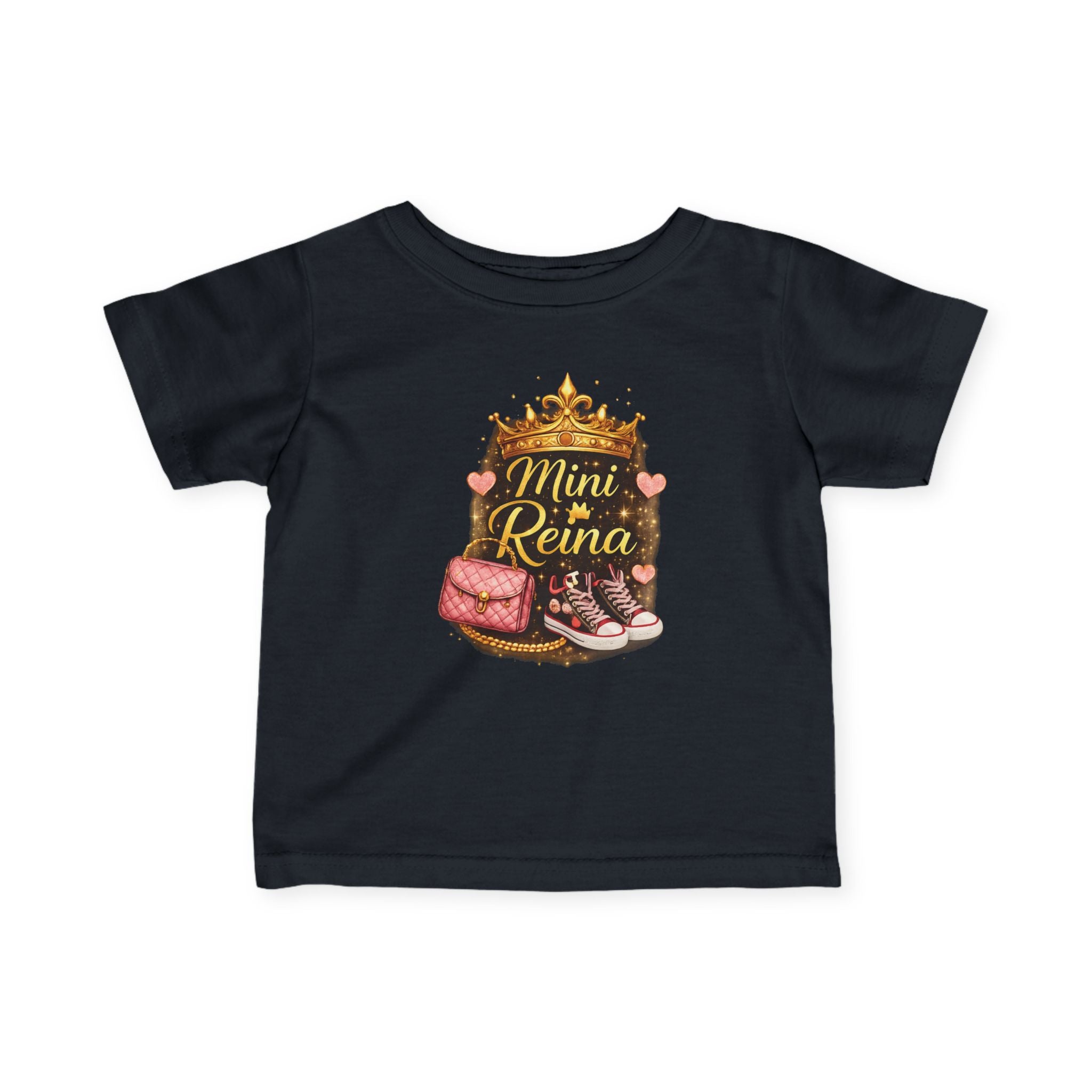 Infant Tee — "Mini Reina" Princess Crown & Glitter Shoes Baby Shirt