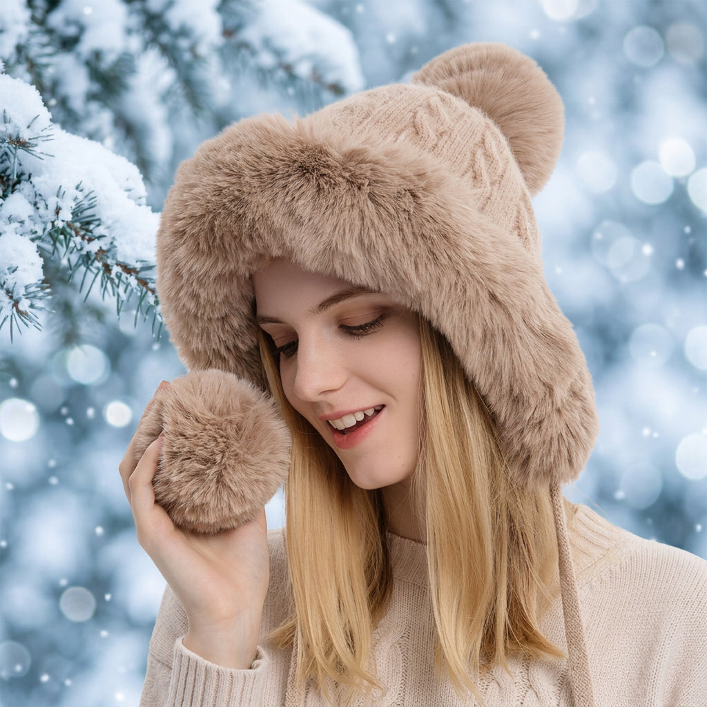 Triple Pom-Pom Fleece Winter Hat