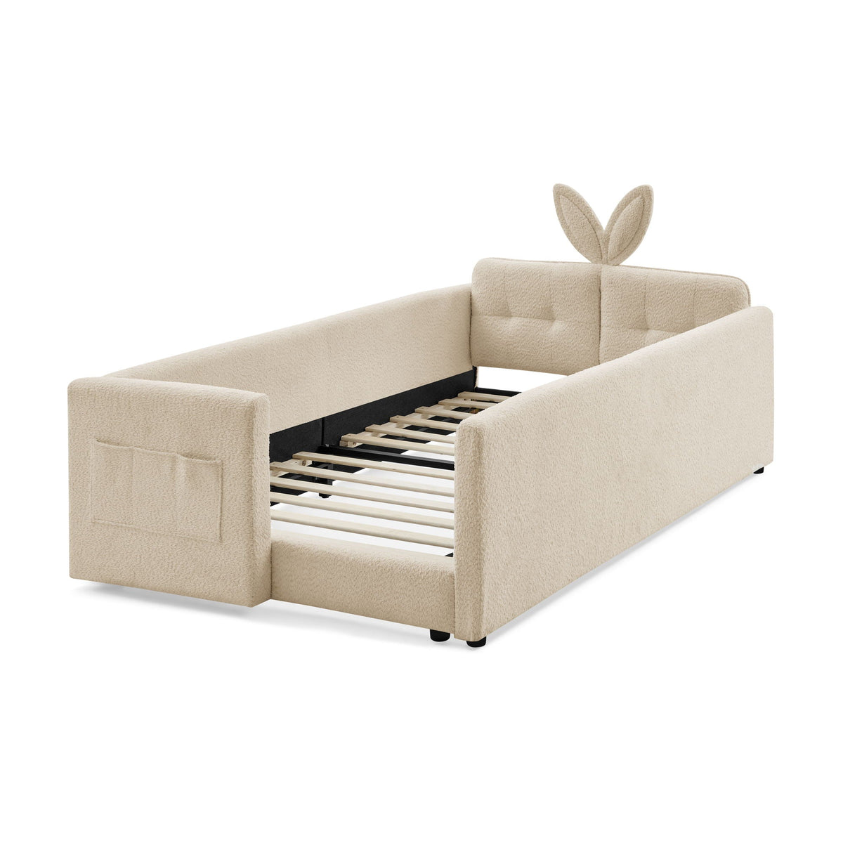 Cute Rabbit Ear Upholstered Platform Bed Frame with Safety Rail - Multiple Colors