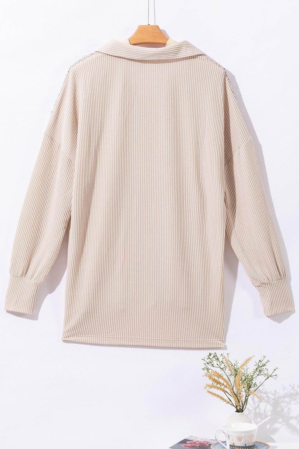 Sequin Button Up Dropped Shoulder Jacket for Women