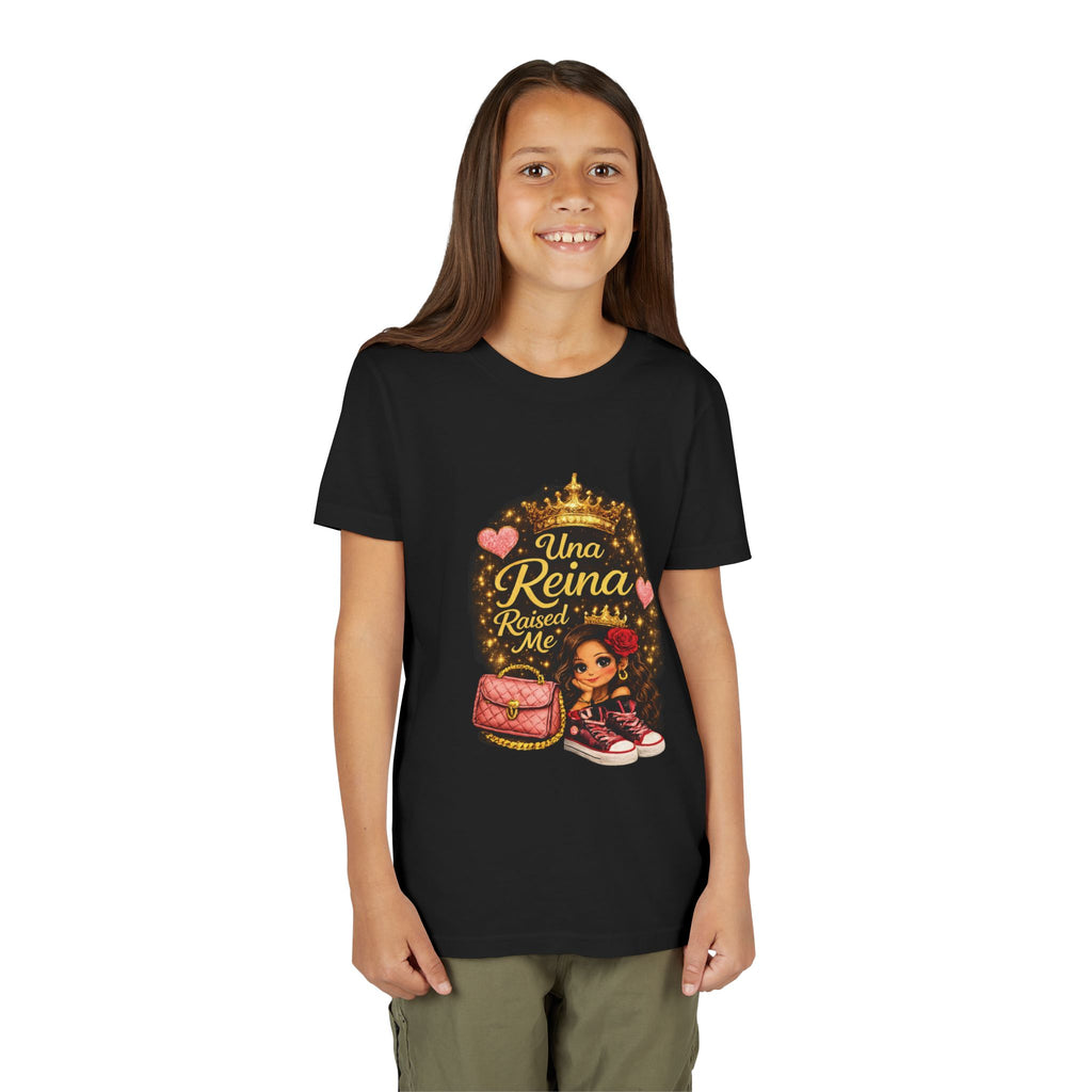 Youth Tee - "Una Reina Raised Me" Cute Princess Graphic Kids Shirt