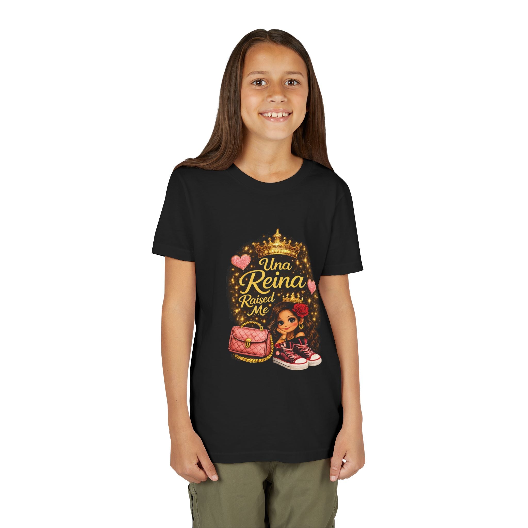 Youth Tee - "Una Reina Raised Me" Cute Princess Graphic Kids Shirt