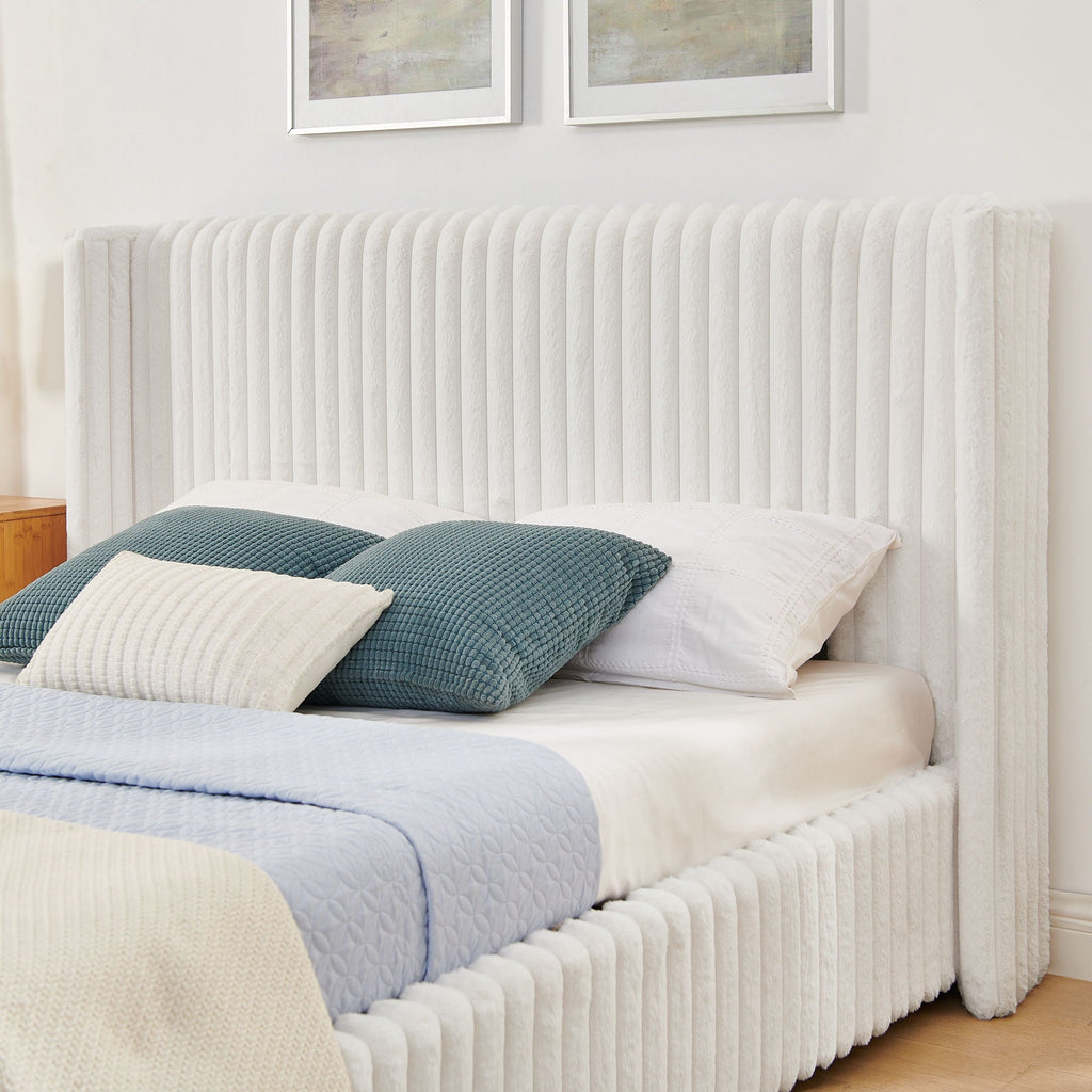 Functional Vertical Striped Bed with Gas Lift Storage - Beige