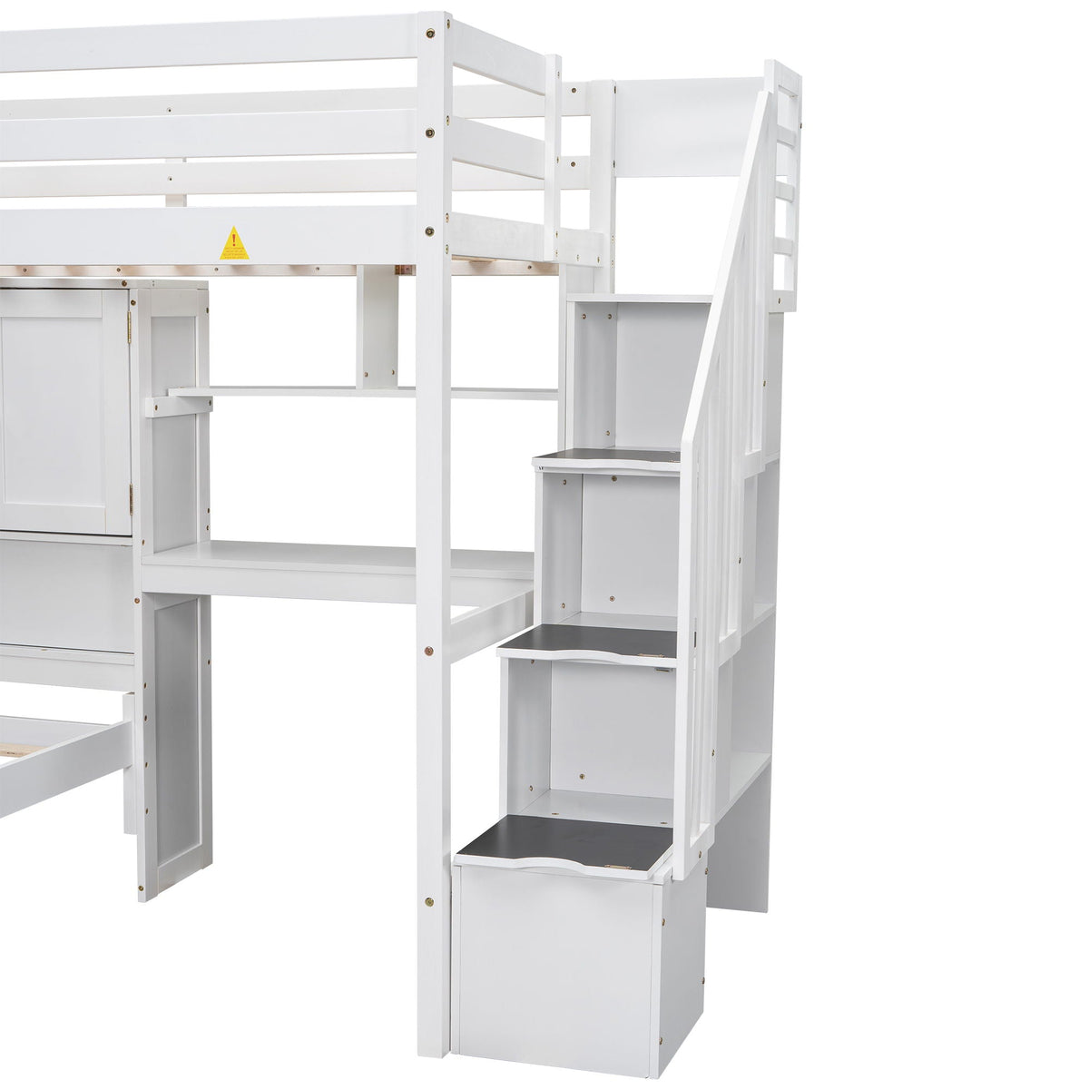 Twin Over Twin Loft Bed with Built-In Desk and Staircase - White or Light Brown