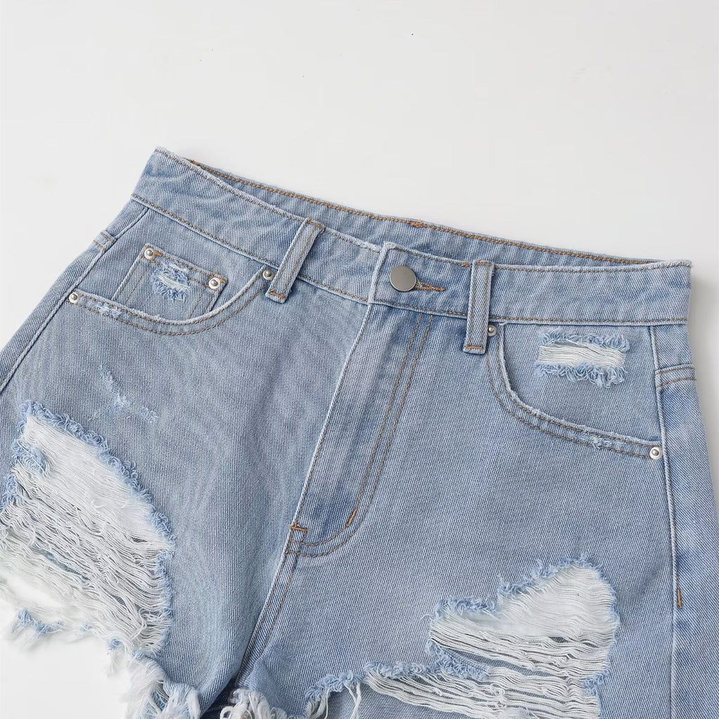 Hot girl high waisted curved edge jeans