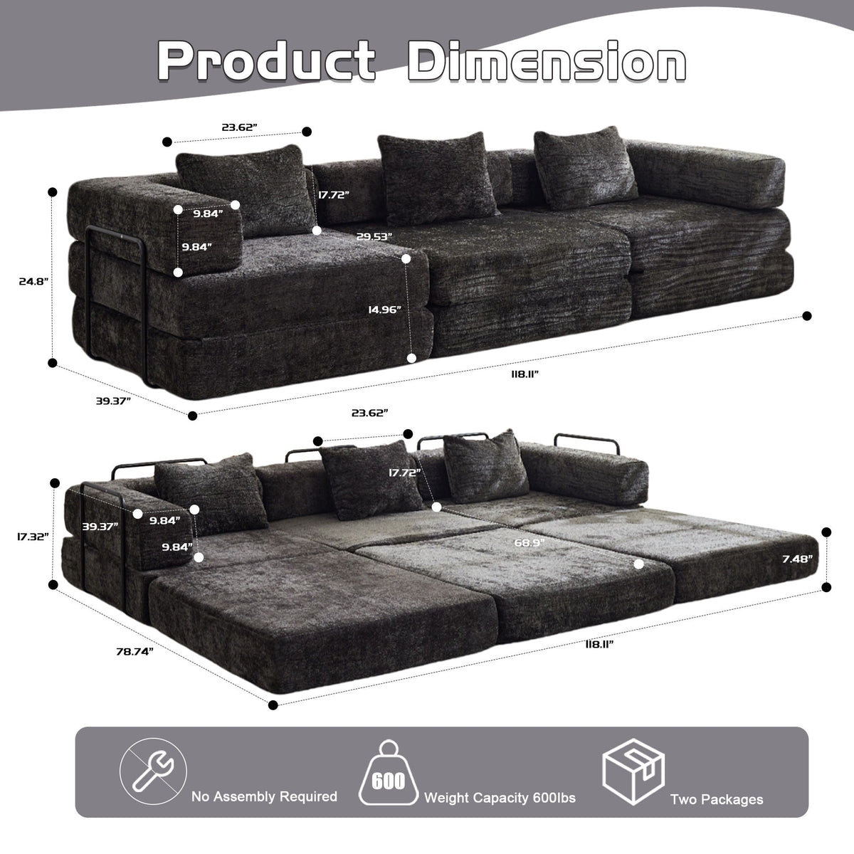 Convertible Floor Sofa Bed with Modular Design - Multiple Colors