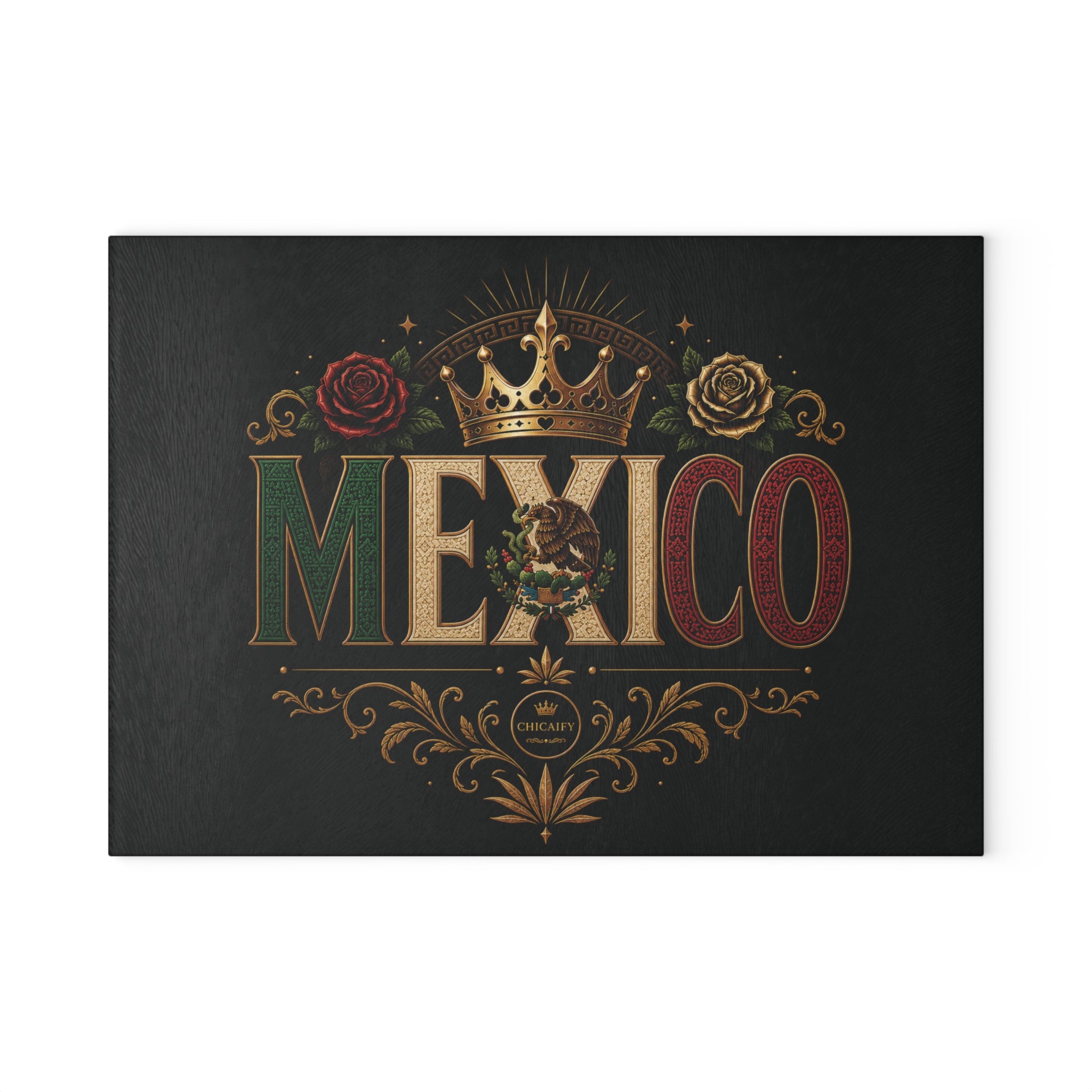 Orgullo Mexicano Glass Cutting Board — Mexican Flag Colors Decorative Kitchen Board