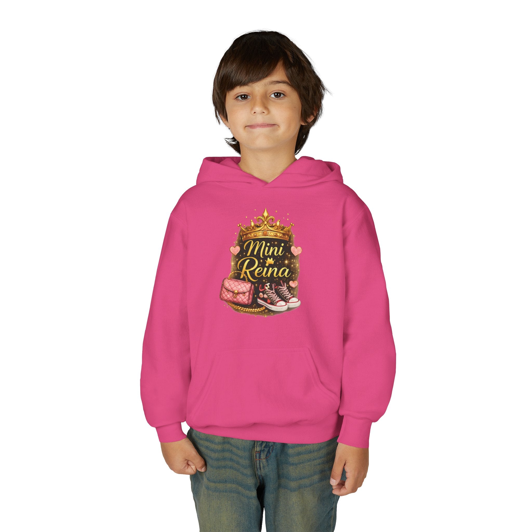 Youth Hoodie — "Mini Reina" Crown & Sneakers Graphic