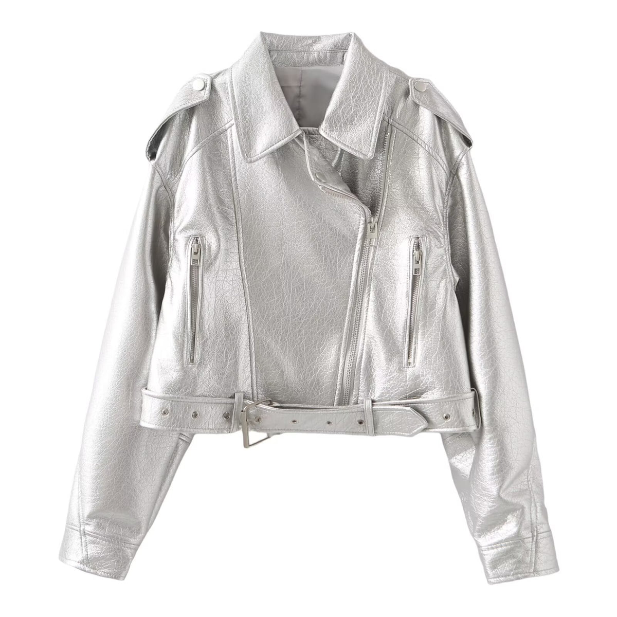 Motorcycle style imitation leather jacket