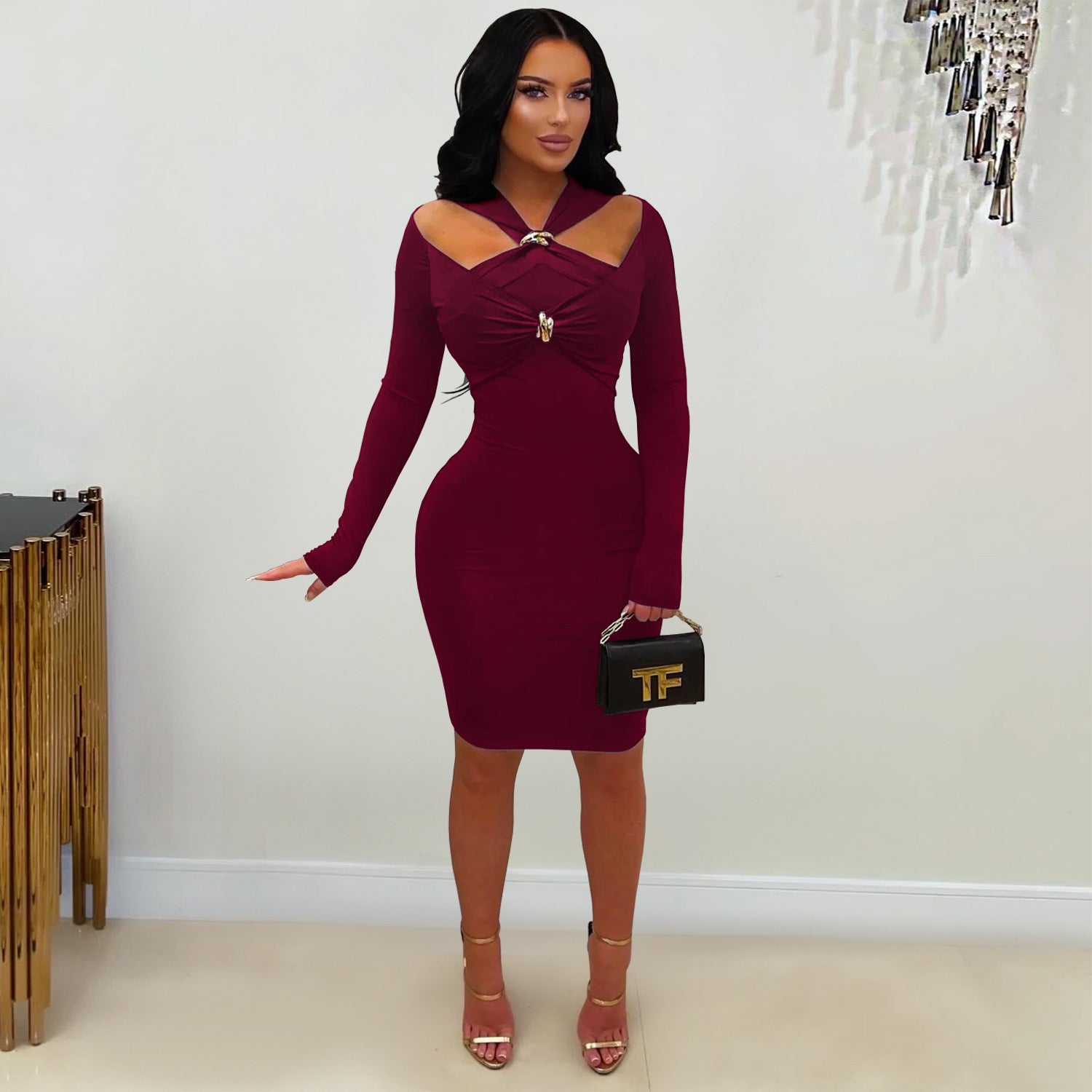 Chic Off-Shoulder Fitted Bodycon Solid Color Dress for Women