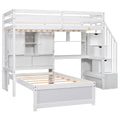 Twin Over Twin Loft Bed with Built-In Desk and Staircase - White or Light Brown