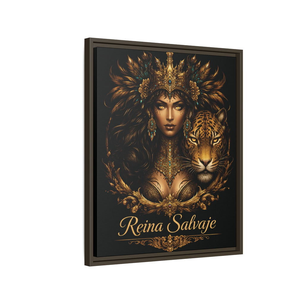 Reina Salvaje Matte Framed Canvas Art — Golden Goddess & Tiger Wall Decor