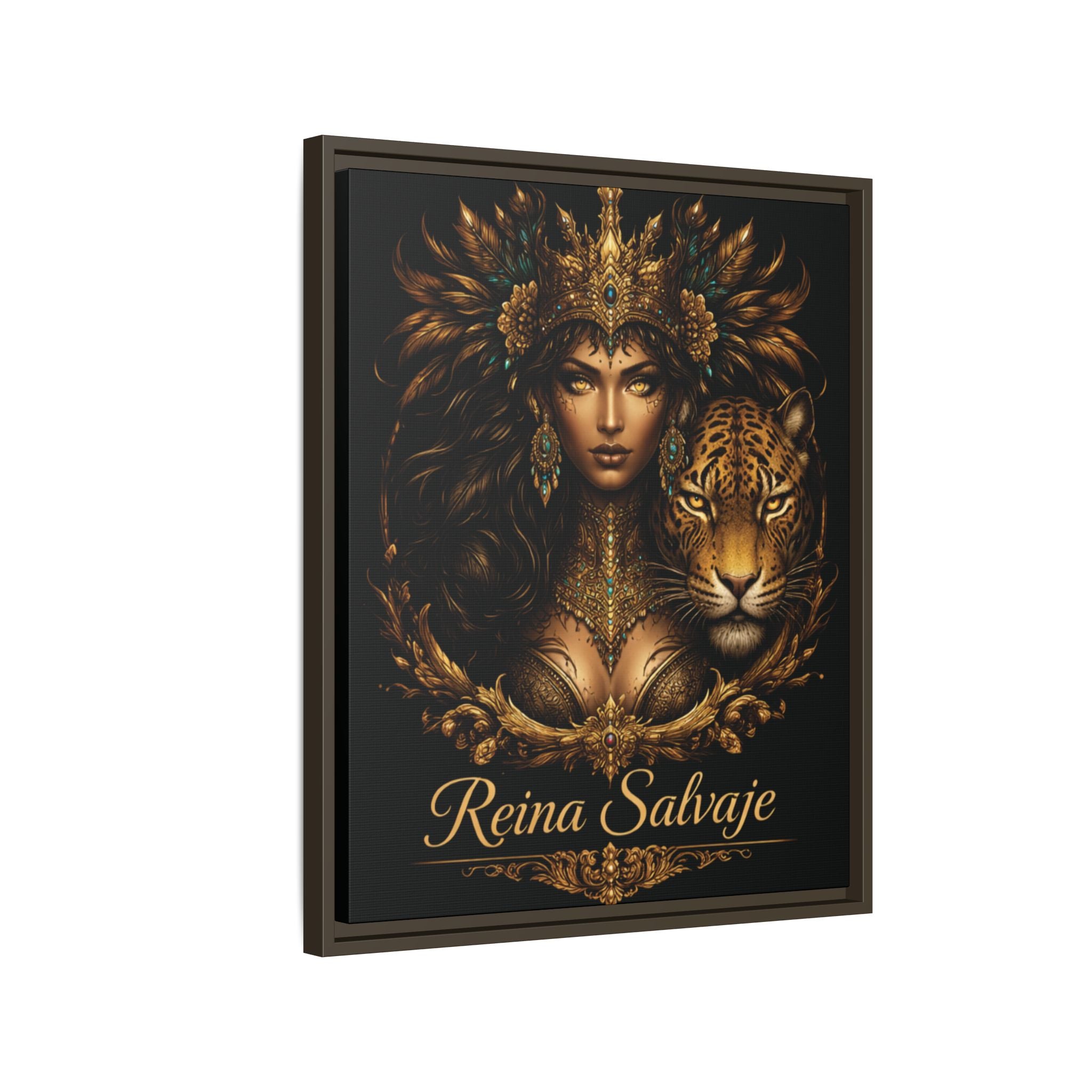 Reina Salvaje Matte Framed Canvas Art — Golden Goddess & Tiger Wall Decor