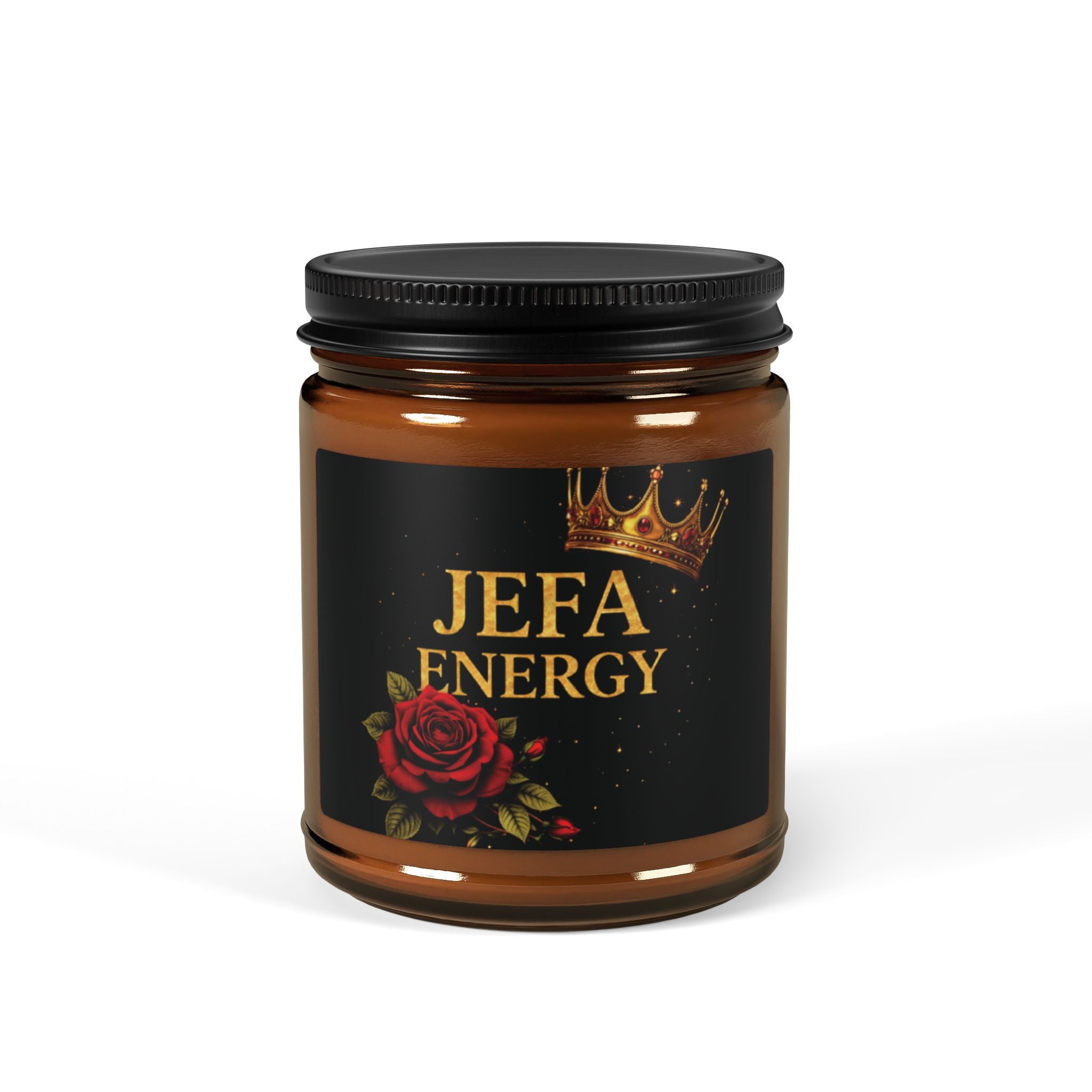 Jefa Energy Soy Candle — Amber Jar Scented Candle with Rose & Crown Design