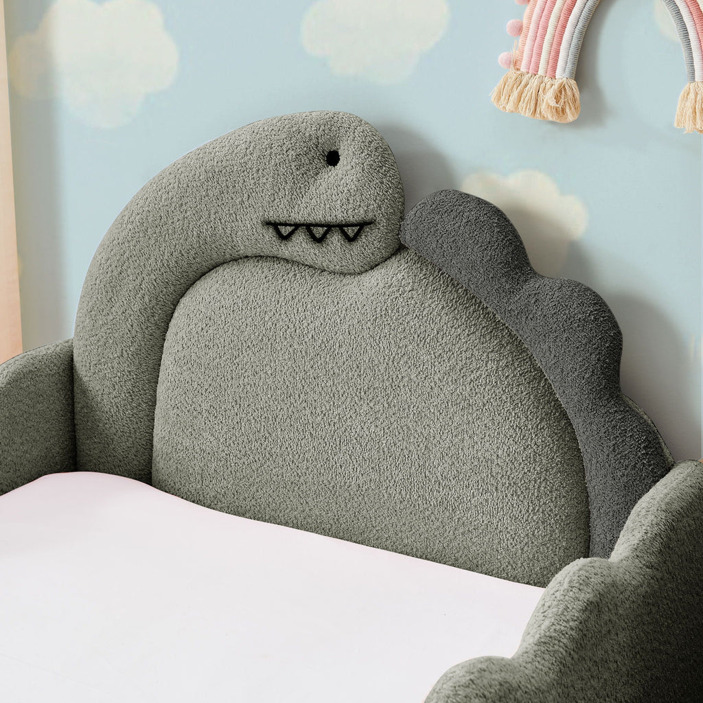 Dinosaur Shaped Toddler Bed with Safety Guardrail - Twin Upholstered Bed